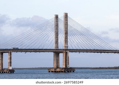 Cable-stayed bridge over the river