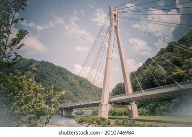 Cable-stayed bridge in Sochi, Russia on the road to Krasnaya Polyana.
