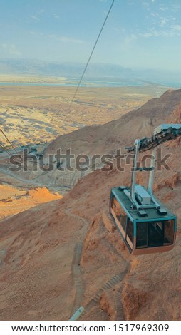 Cableway to Mount Masada. Valley of the Dead Sea.