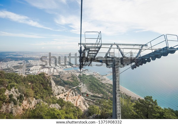 Cableway On Picturesque Mountains Red Cabins Stock Photo Edit Now