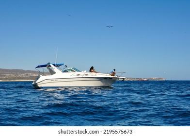 Cabo San Lucas, Mexico - February 25, 2022: Tourists Seen Enjoying The Sunny Weather At The Yacht In Sea Of Cortez Los Cabos.