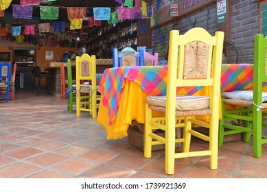 Cabo San Lucas, Mexico, May 20, 2020, The Sunny Day In Cabo, A Closed Small Colorful Restaurant, Served Local Mexican Food And Beer, No Tourists, No Business, Closed Cafe, A Quarantine