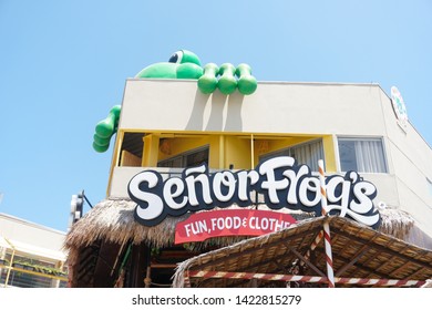 Cabo San Lucas, Mexico/USA - June 2019: Senor Frogs Fun, Food, & Clothes Restaurant Bar On Marina In Cabo San Lucas Mexico