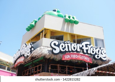 Cabo San Lucas, Mexico/USA - June 2019: Senor Frogs Fun, Food, & Clothes Restaurant Bar On Marina In Cabo San Lucas Mexico