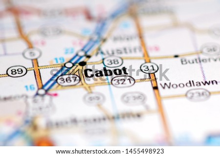Cabot. Arkansas. USA on a geography map