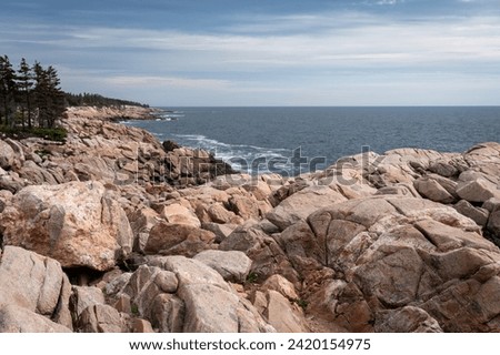 The Cabot Trail, a scenic highway on Cape Breton Island in Nova Scotia, Canada. Rugged coastline in the Cape Breton Highlands and the Cape Breton Highlands National Park.