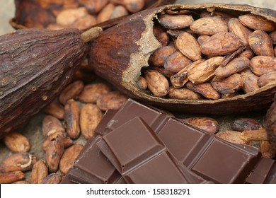 Cacao Beans And Chocolate