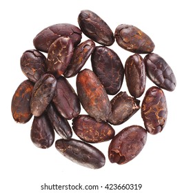 Cacao Beans Isolated On A White Background, Top View