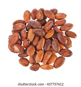 Cacao Beans Isolated On A White Background, Top View