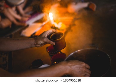 cacao ceremony with fire and smoke