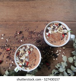 Cacao Smoothie Bowls.  Top View