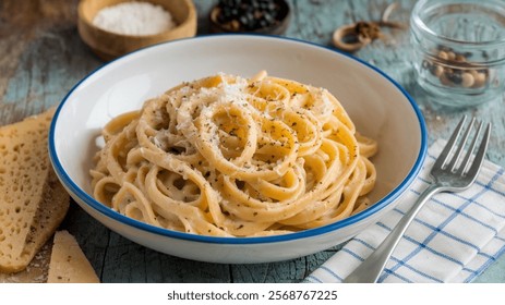 Cacio e Pepe: Simple Roman pasta dish with pecorino cheese and black pepper, delivering bold and comforting flavors.
