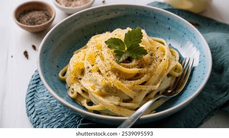 Cacio e Pepe: A simple yet flavorful pasta dish with just Pecorino Romano cheese and black pepper. - Powered by Shutterstock