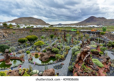Cactus Garden On Lanzarote Island That Was Designed By Cesar Manrique, Spain 