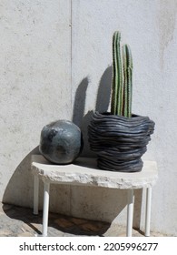 Cactus Plant In The Artistic Flower Pots Outside On The Streets Of Lisbon, Portugal.