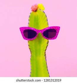 Magenta Cactus Glitch Art Minimal Design Stock Photo 783222760