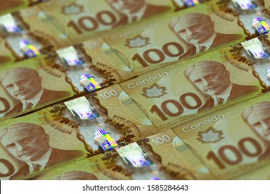 CAD. Canadian Currency Background. Closeup Photo. Dollars Of Canada