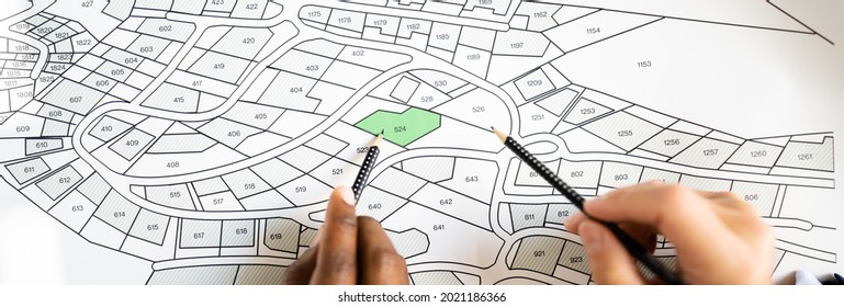 Cadastre Land Map. Cartographer Locating Building Plot