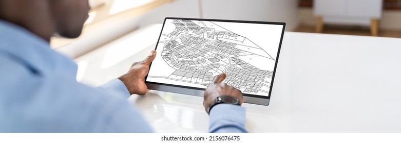 Cadastre Map And City Building Survey On Tablet Computer