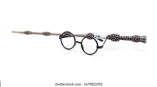 Cadiz, Puerto Real - March 15th, 2019: Articles Related To The Movie Harry Potter Isolated On White Background