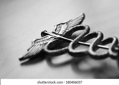 Caduceus, Medical Symbol, Black And White Selective Focus