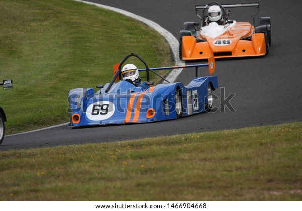 Cadwell,\
Lincolnshire / UK - July 21 2019: Fast single seater sports cars on\
display at Cadwell Park, Lincolnshire,\
UK.