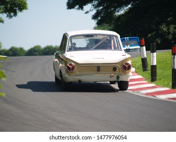 Cadwell, Lincolnshire / UK - June 17 2017: The great Ford Lotus Cortina on display at Cadwell Park, Lincolnshire, UK.