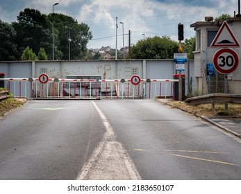 Caen, France July 2022. The Colombelles Bridge Closed To Car And Foot Traffic On The Canale In Caen