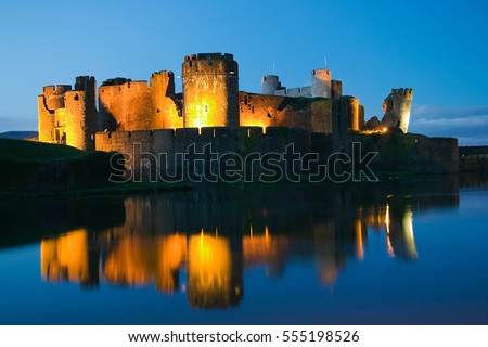 Caerphilly Castle, Cardiff, Wales, Uk