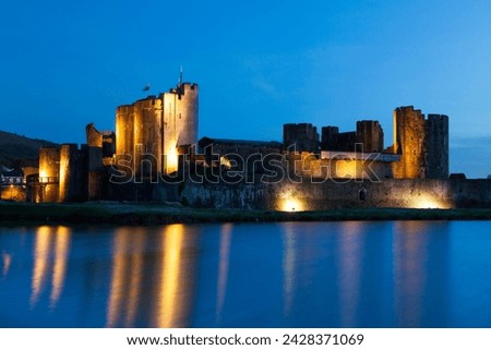 Caerphilly castle at dusk, wales, gwent, united kingdom, europe