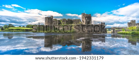 Caerphilly Castle Reflections Moat Sky
