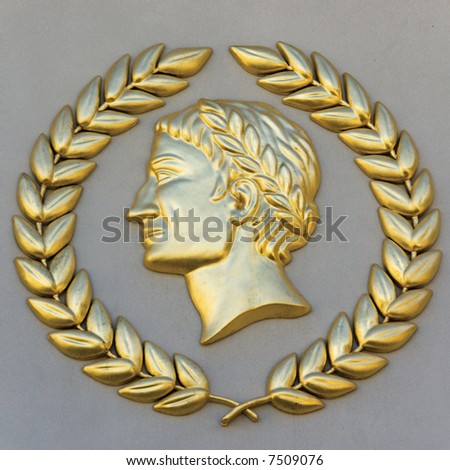 Caesar relief with golden wreath - classical wall decoration