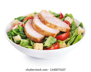 Caesar Salad With Chicken Fillet  Isolated On White Background. With Clipping Path.