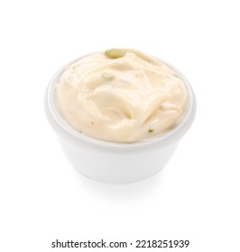 Caesar Salad Dressing In Bowl On White Background