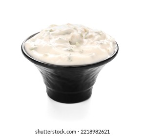 Caesar Salad Dressing In Bowl On White Background