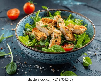 Caesar salad food in modern ceramic plate on slate table background - Powered by Shutterstock