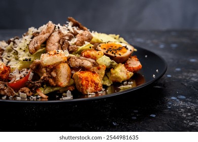 Caesar Salad with Grilled Chicken and Soft-Boiled Egg - Powered by Shutterstock