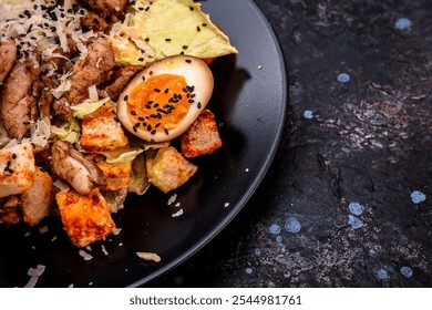 Caesar Salad with Grilled Chicken and Soft-Boiled Egg - Powered by Shutterstock