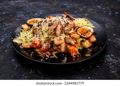 Caesar Salad with Grilled Chicken and Soft-Boiled Egg - Powered by Shutterstock