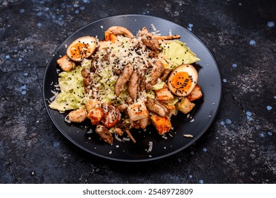 Caesar Salad with Grilled Chicken and Soft-Boiled Egg - Powered by Shutterstock