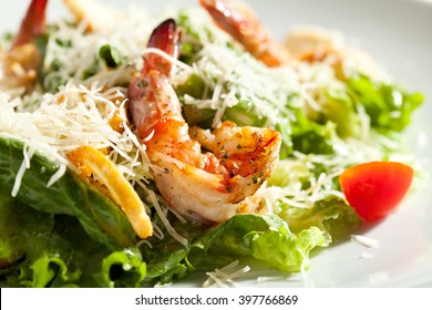 Caesar Salad With Grilled Shrimp And Parmesan Cheese