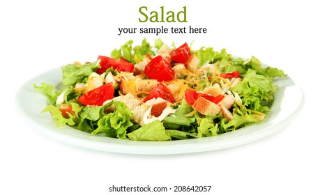 Caesar Salad On Plate, Isolated On White