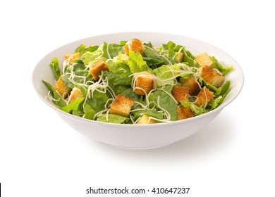 Caesar Salad In A White Plate Isolated 