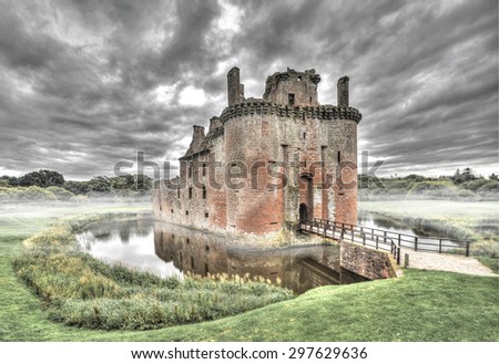 Caeverlock castle with strong HDR effect, Scotland, UK