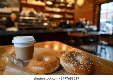 cafe bagels and hot coffee indoors coffee shop - Powered by Shutterstock