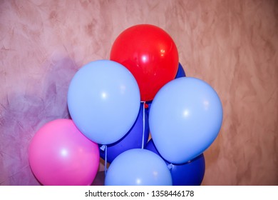 In the cafe balloons. Decoration cafe for a holiday. Festive decoration balls. Blue balloons. - Shutterstock ID 1358446178