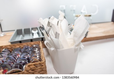 Cafe Cutlery And Condiment Station