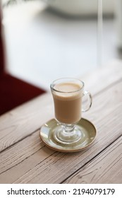 Cafe Latte Macchiato Layered Coffee In A See Through Glass