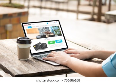  Cafe Making  Shopping Transfer Payment Through  App Web Pay With Creditcard  On Notebook Shopping Online