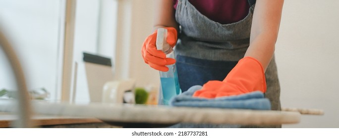 Cafe Owner Cleaning Table Before Open In Covid 19 Situation